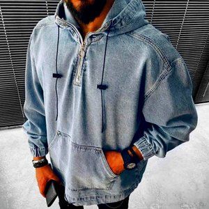 Bluejeaned Material Pullover Pocket Hoodie/3/4 zip